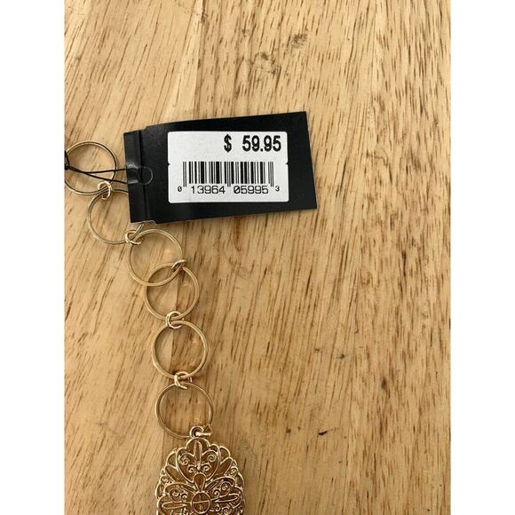 Ballet Gold Tone Hammered Metal Long Chain Link Necklace Fashion Jewelry NEW - Picture 9 of 12